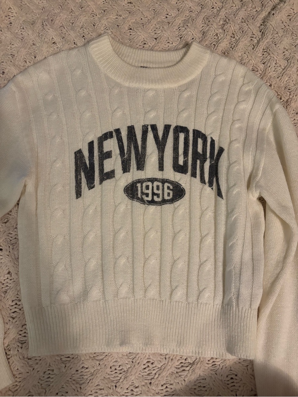 Cable Knit "NEW YORK 1996" Logo Sweater